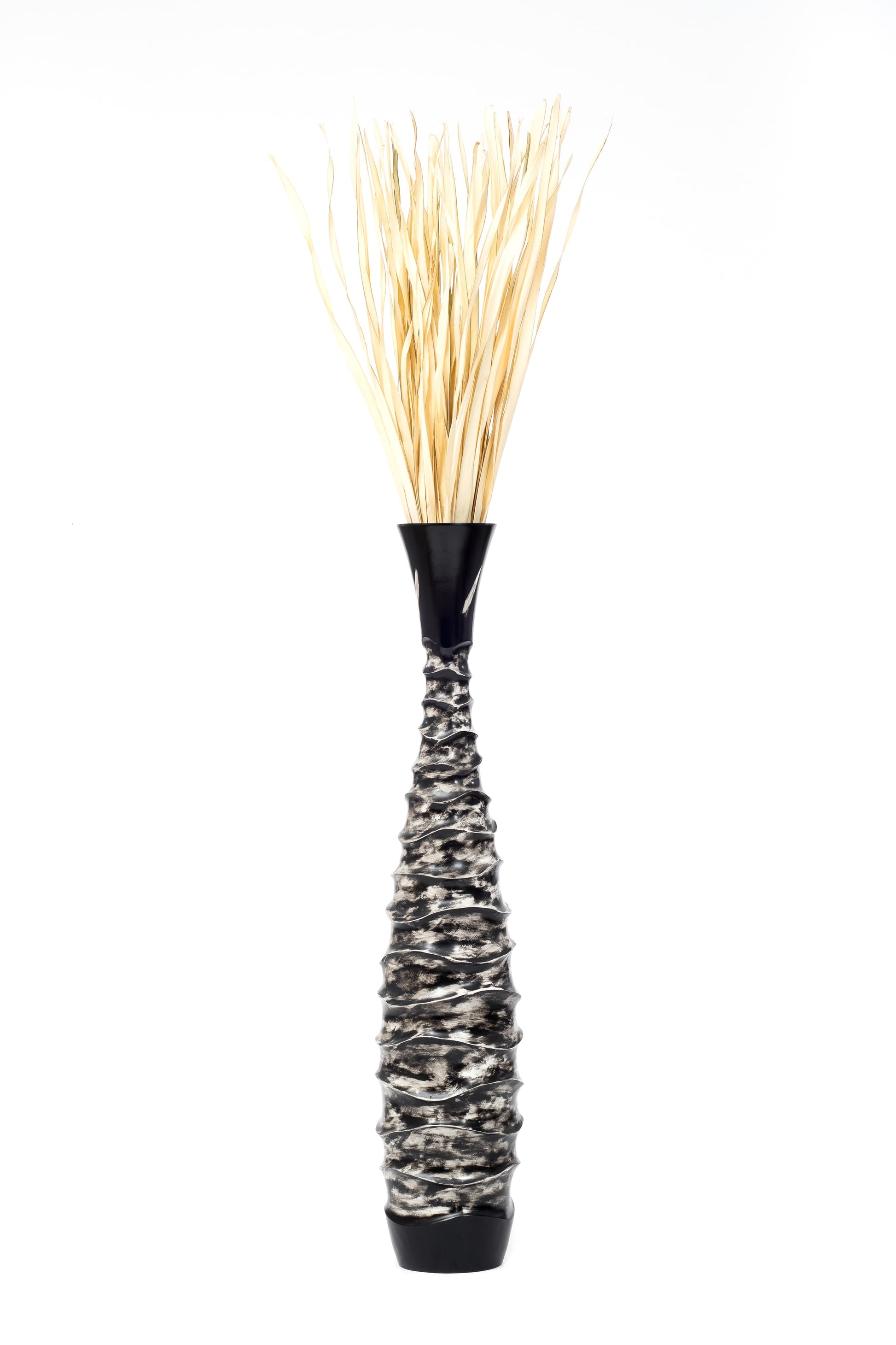 Large Mango Wood Floor Vase – Handcrafted Decorative Highlight from Thailand, black, white, 105 cm