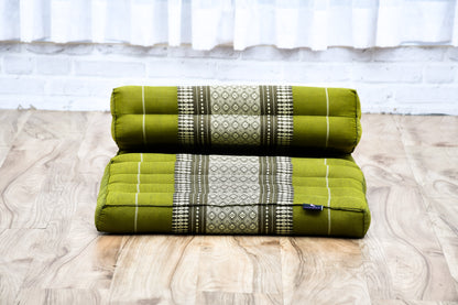Foldable Meditation Cushion – Compact Kapok Seat with Foot Pad and Cotton Cover in Solid Colors or Thai Pattern, Sf17 - Green