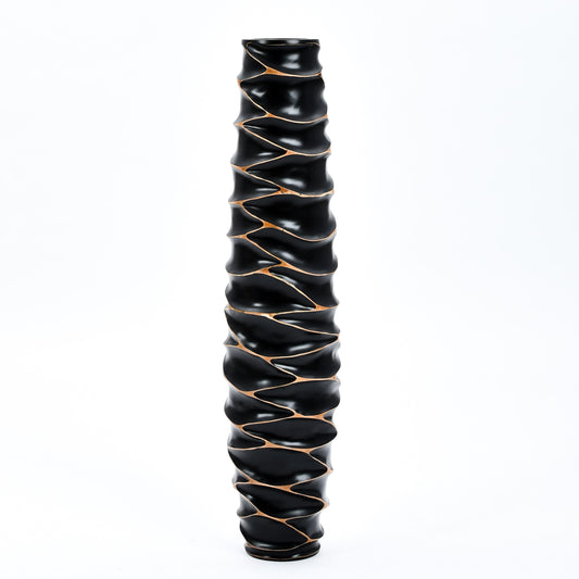 Large Mango Wood Floor Vase – Handcrafted Decorative Highlight from Thailand, black, 85 cm