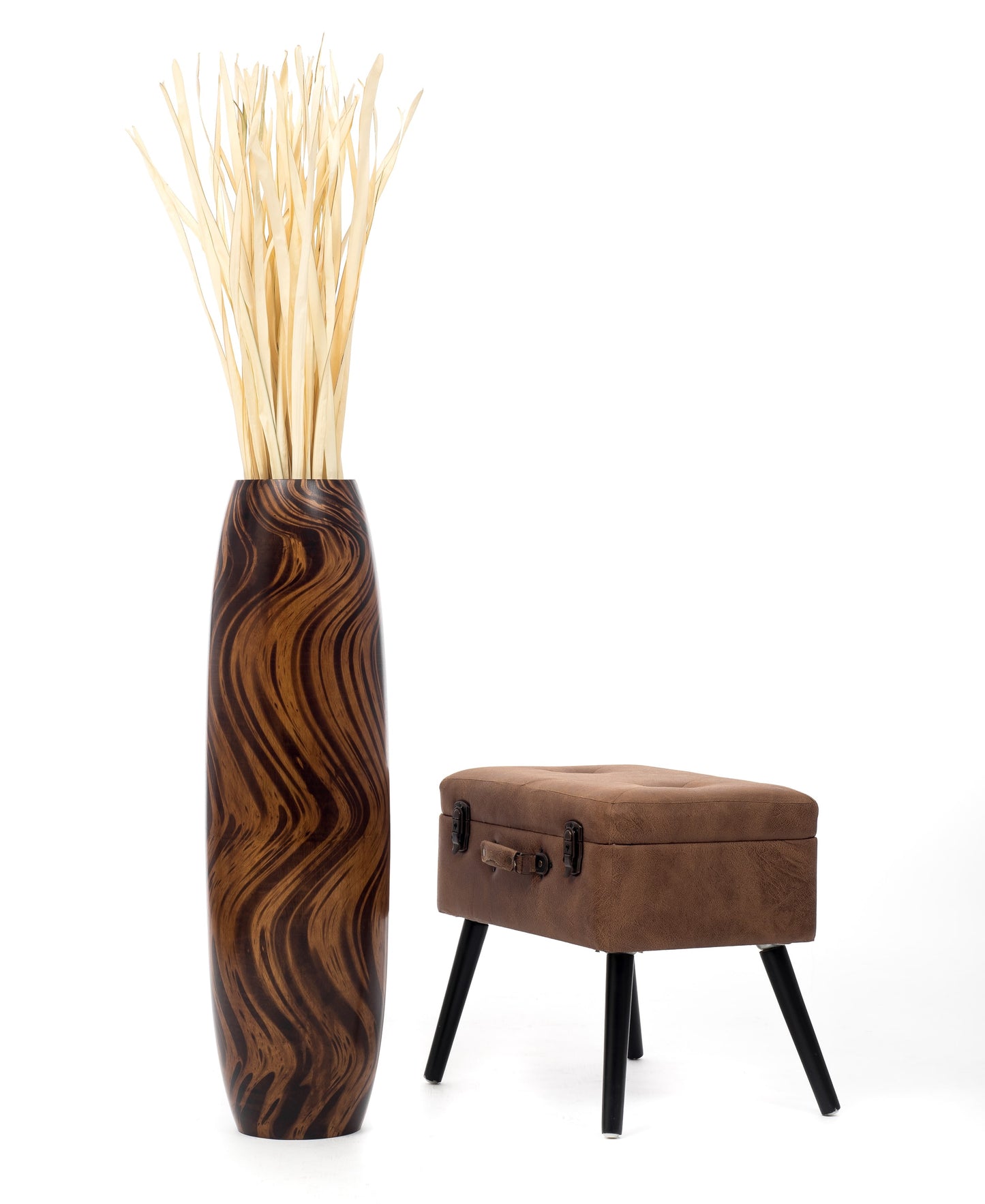 Large Mango Wood Floor Vase – Handcrafted Decorative Highlight from Thailand, 85 cm