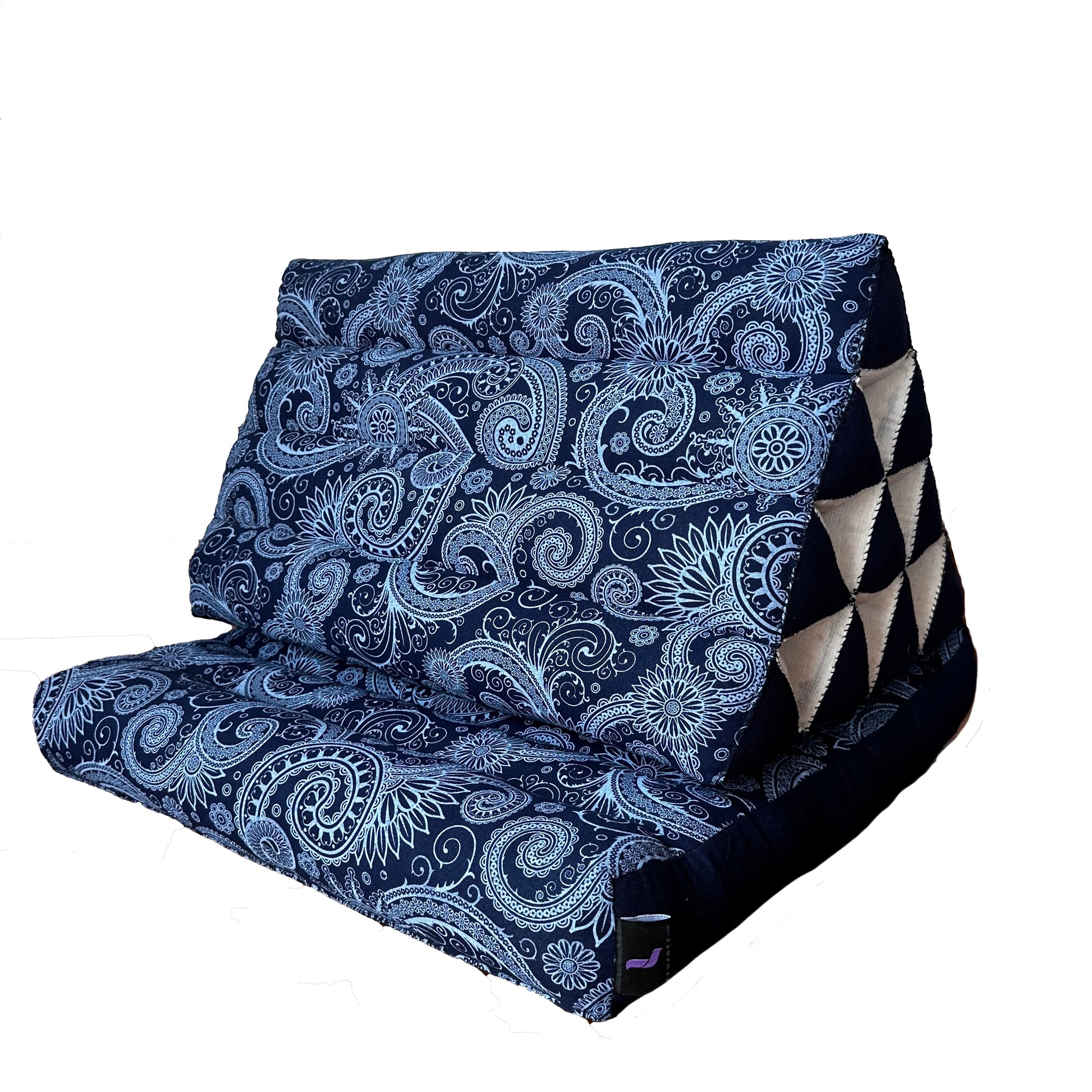 Triangular Kapok Backrest Cushion – Firm Thai Reading Pillow with Cotton Cover in Plain or Patterned Designs, Cbt1 - Blue, 1 seating segment