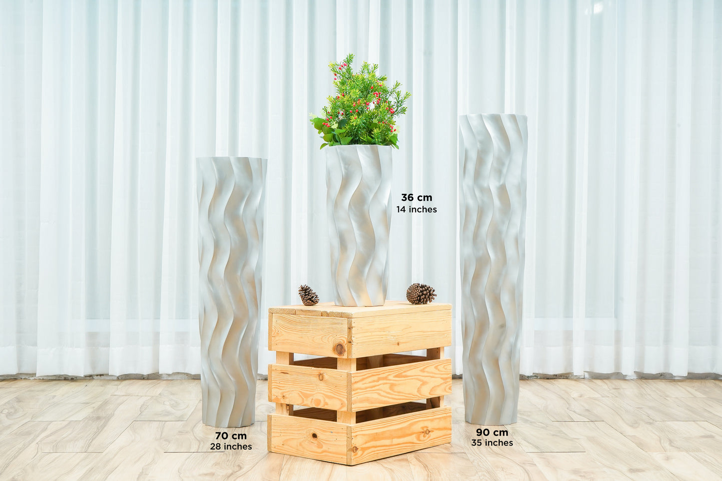 Large Mango Wood Floor Vase – Handcrafted Decorative Highlight from Thailand, silver, 65 cm