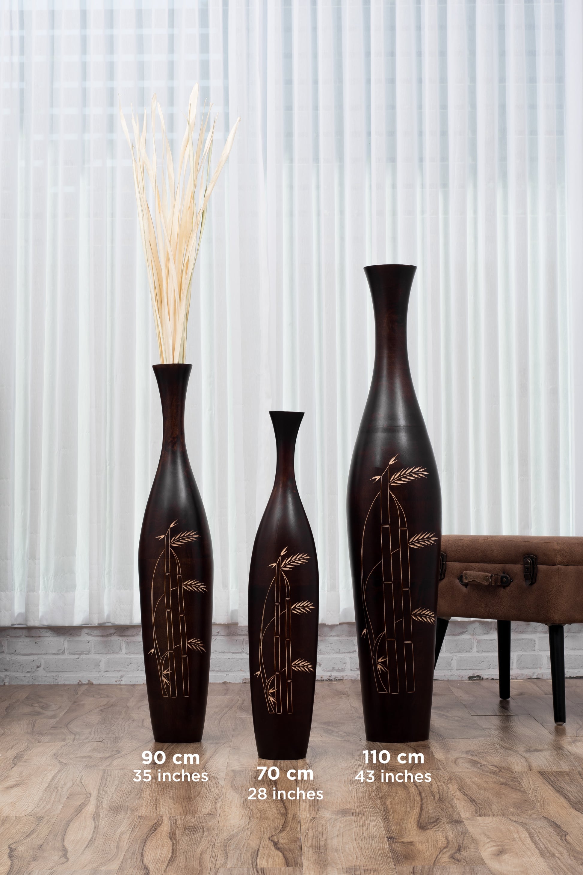 Large Mango Wood Floor Vase – Handcrafted Decorative Highlight from Thailand, brown, 85 cm