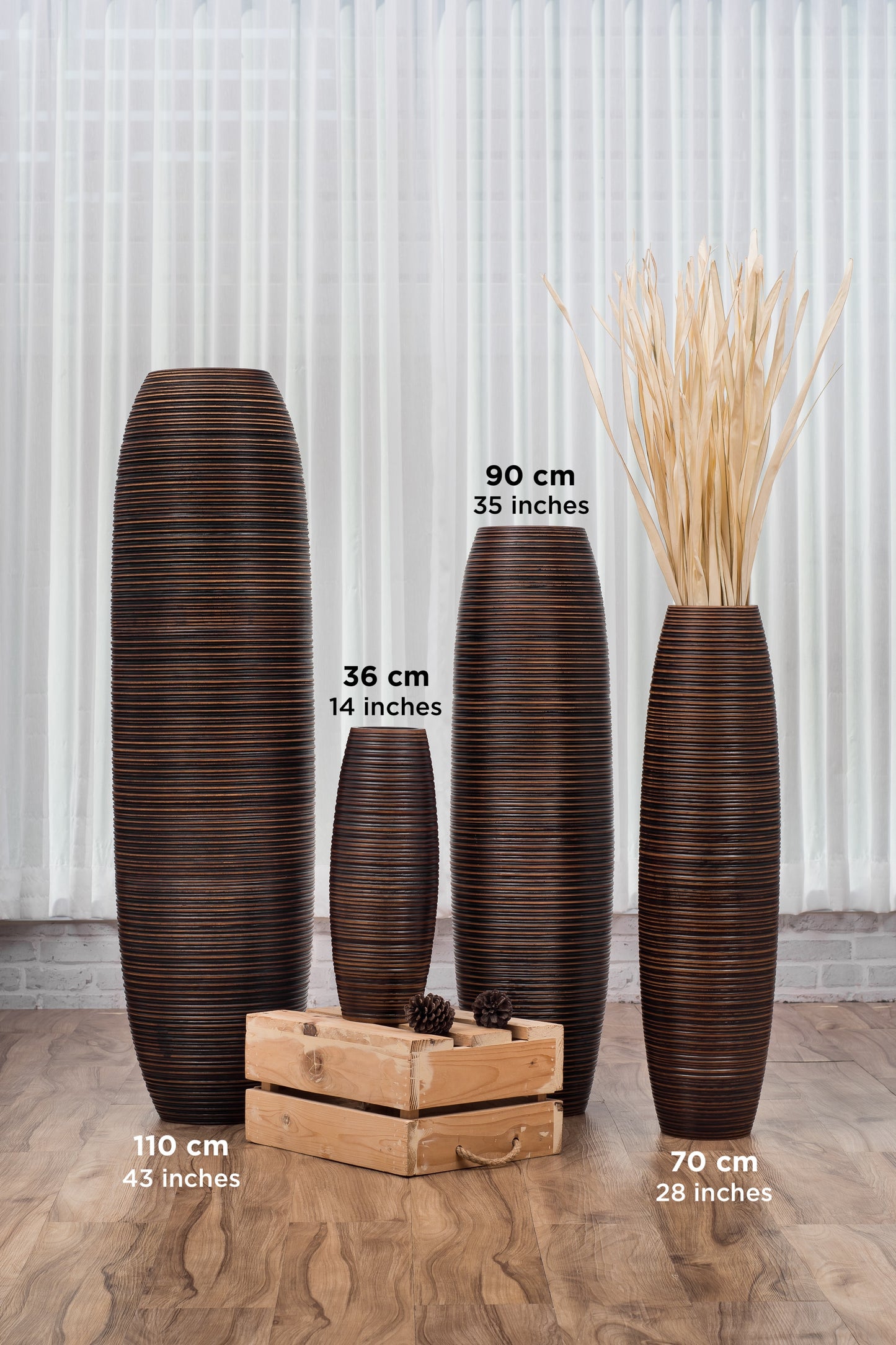 Large Mango Wood Floor Vase – Handcrafted Decorative Highlight from Thailand, brown, 65 cm